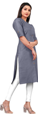 Narrow Fashion Women Solid Straight Kurta(Grey)