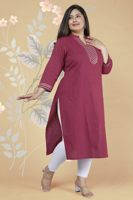MEHKFAB Women Striped Straight Kurta(Red)
