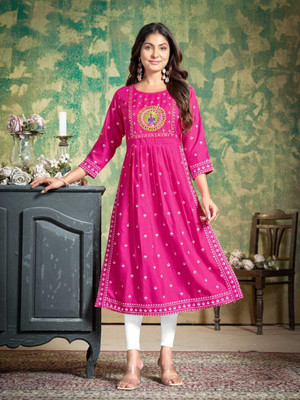 VIDHYA FASHION HUB Women Embroidered A-line Kurta(Pink)