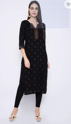 ABCD Girls Chikan Embroidery Flared Kurta(Black)