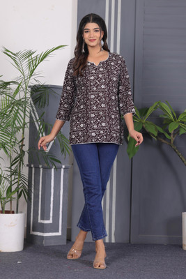 minni Women Printed Straight Kurta(Brown)