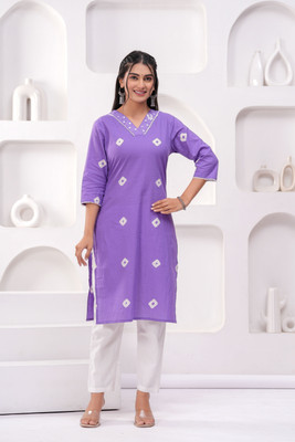 DIGIVASTRA Women Printed Straight Kurta(Purple)