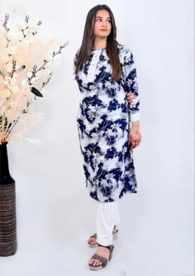 brozzo Women Floral Print A-line Kurta(Blue)
