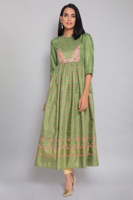 Aurelia Women Embroidered Anarkali Kurta(Green)