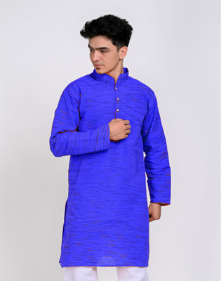 Aryah More Men Self Design Straight Kurta(Blue)