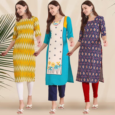 1 Stop Fashion Women Printed Straight Kurta(Multicolor)