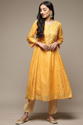 BIBA Women Printed Flared Kurta(Yellow)