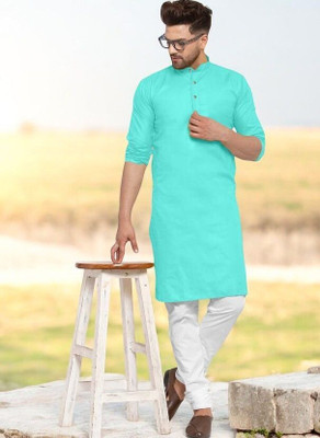 Rashmi Genz Men Printed Straight Kurta(Light Blue)