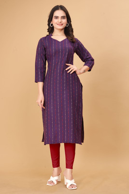 Fashire Women Striped Straight Kurta(Purple)
