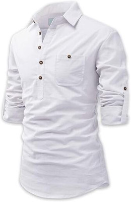 Vimal Star Men Solid Pathani Kurta(White)