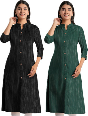 AL SK FASHION HUB Women Solid A-line Kurta(Dark Green, Black)