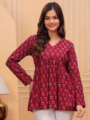 ARZOO Casual Floral Print Women Maroon Top