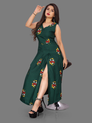 maruti fab Women Floral Print Anarkali Kurta(Green)