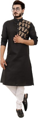 SKK Men Embroidered A-line Kurta(Black)