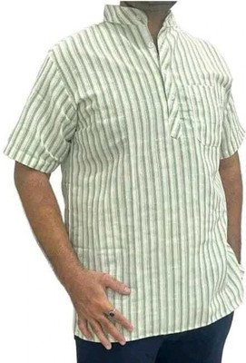 Great Ind Fashion Men Striped A-line Kurta(Green)