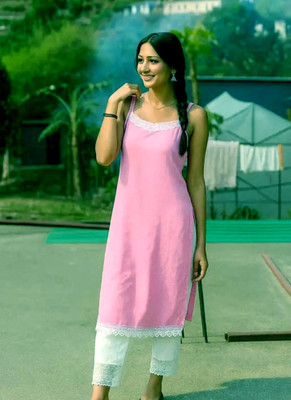 RKUNIQUETEXTILE Women Solid A-line Kurta(Pink)