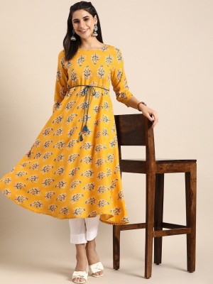 ANOUK Women Printed A-line Kurta(Yellow)