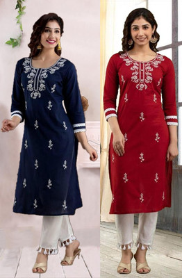 SISTO Women Chikan Embroidery A-line Kurta(Multicolor)