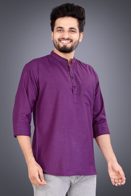 SPOQUE Men Solid Straight Kurta(Purple)
