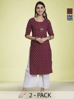 Moda Rapido Women Geometric Print Straight Kurta(Maroon)
