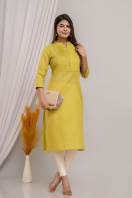 GLORIOUS Women Solid Straight Kurta(Yellow)