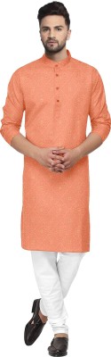 Vruta Trends Men Printed Straight Kurta(Orange)