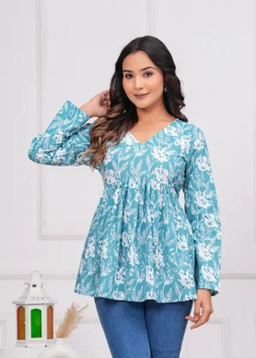 ARZOO Casual Floral Print Women Blue Top