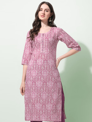 MIRCHI FASHION Women Printed, Embroidered Straight Kurta(Purple)