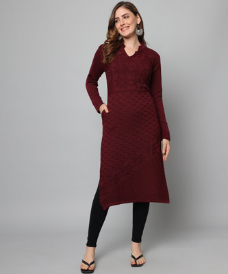 HERMISTON Women Self Design Straight Kurta(Maroon)