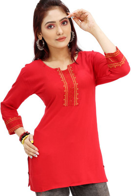 Suvee Women Solid Tunic Kurta(Light Green)