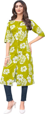 ABHI FAB Women Printed Straight Kurta(Green)