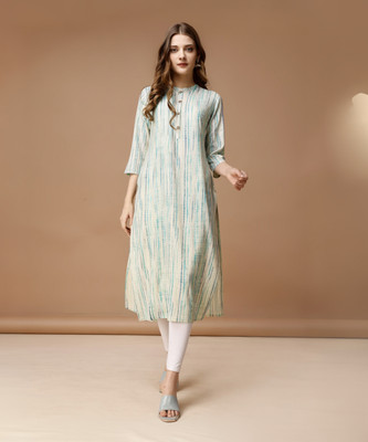 berrylicious Women Printed Straight Kurta(Blue)