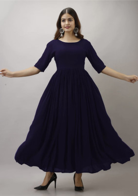 Moda Rapido Women Solid Anarkali Kurta(Dark Blue)