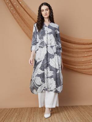 Melange by Lifestyle Women Printed Straight Kurta(Grey)