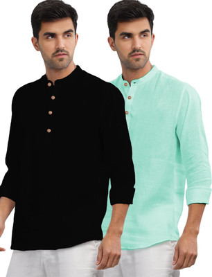 Navkanj Men Solid A-line Kurta(Silver)