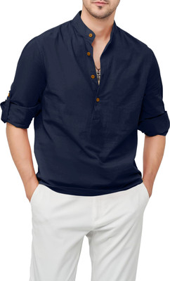SHOPYCLICK Men Solid Straight Kurta(Dark Blue)