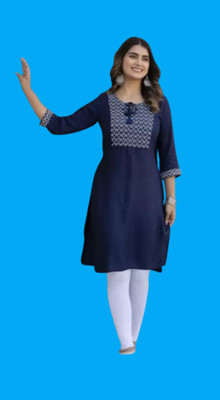 Seemafa Women Embroidered Straight Kurta(Black)