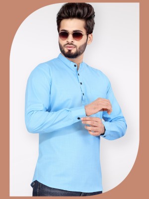 SOPANI Men Solid Flared Kurta(Light Blue)