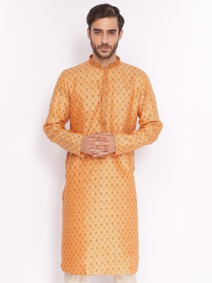 Zois Men Printed, Embroidered A-line Kurta(Orange)