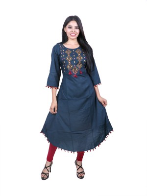 UVee Women Embroidered Anarkali Kurta(Blue)