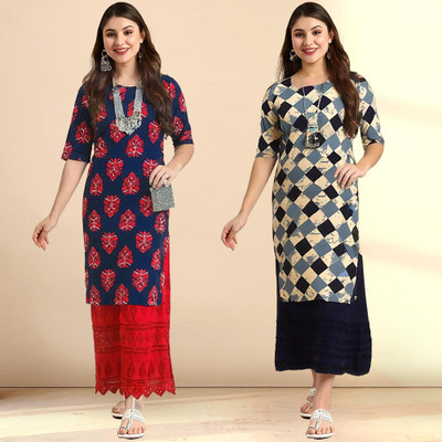 1 Stop Fashion Women Printed Straight Kurta(Multicolor)