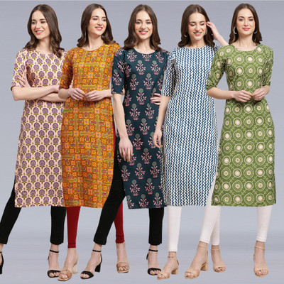 1 Stop Fashion Women Printed Straight Kurta(Multicolor)