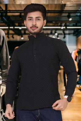 VISHV Men Solid Straight Kurta(Black)