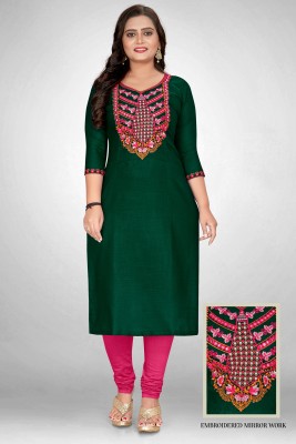 Mahadev Fashion Women Embroidered A-line Kurta(Green)