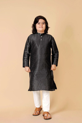 VALAKI Boys Self Design Straight Kurta(Black)