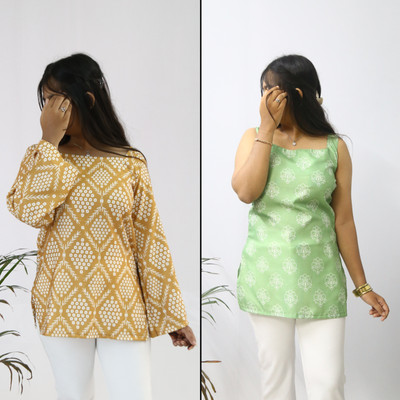 aanzri Women Printed A-line Kurta(Multicolor, Pink)