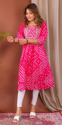 Parth f Women Bandhani A-line Kurta(Pink)