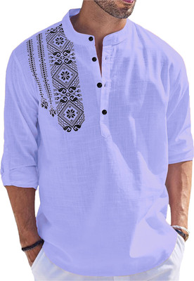 Kavyangle Creation Men Printed Straight Kurta(Light Blue)