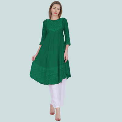 TL Creation Women Embroidered Anarkali Kurta(Dark Green)