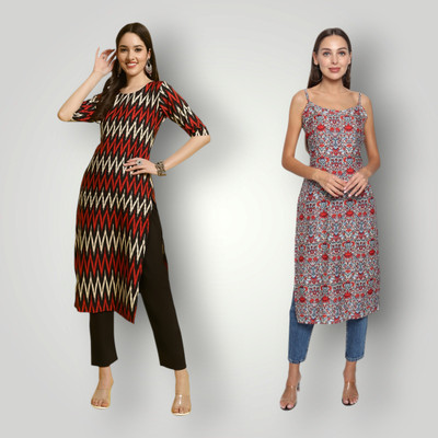 HouseOfCommon Women Printed Straight Kurta(Multicolor)